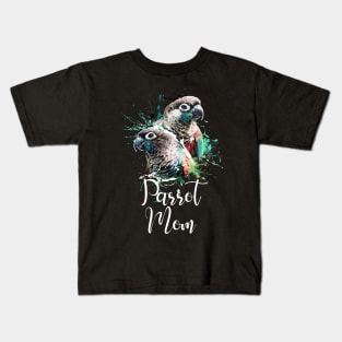 Crimson Bellied Conure Color Splatter Parrot Mom Black Kids T-Shirt